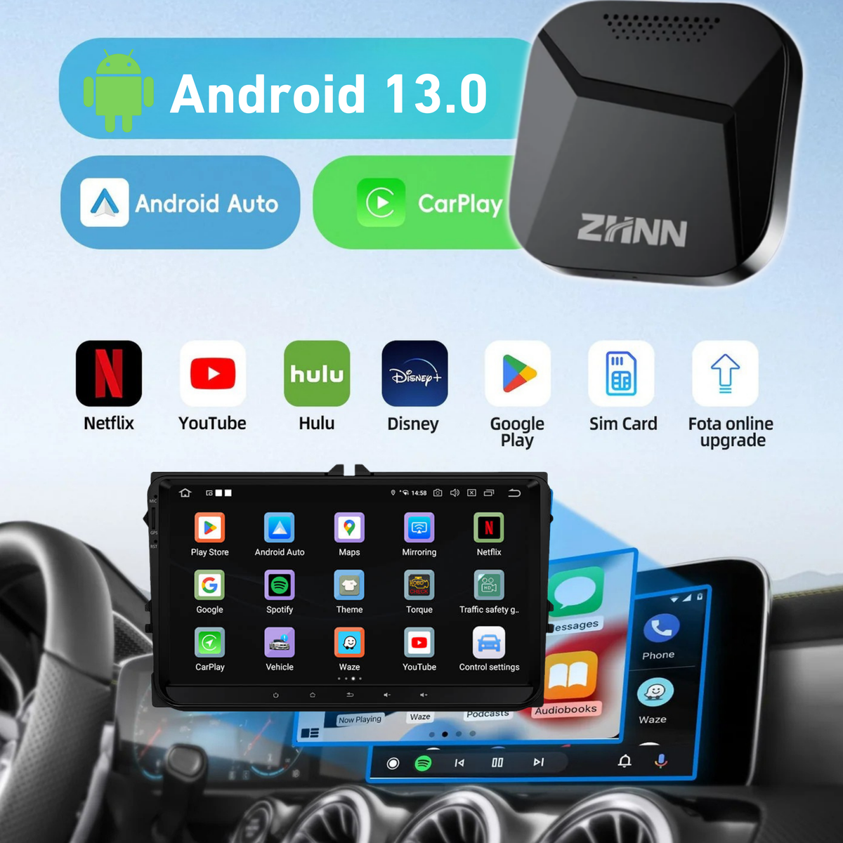 ZHNN B2 Carplay AI Box Carplay AI Box Support SIM &TF Card for OEM ZHNN B2 Carplay AI Box Carplay AI Box Support SIM &TF Card for OEM