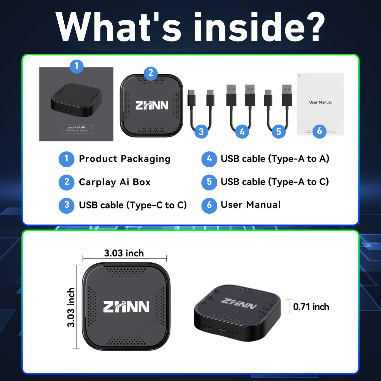 ZHNN B1 CarPlay AI Box for Cars with Wired Carplay/Android Auto
