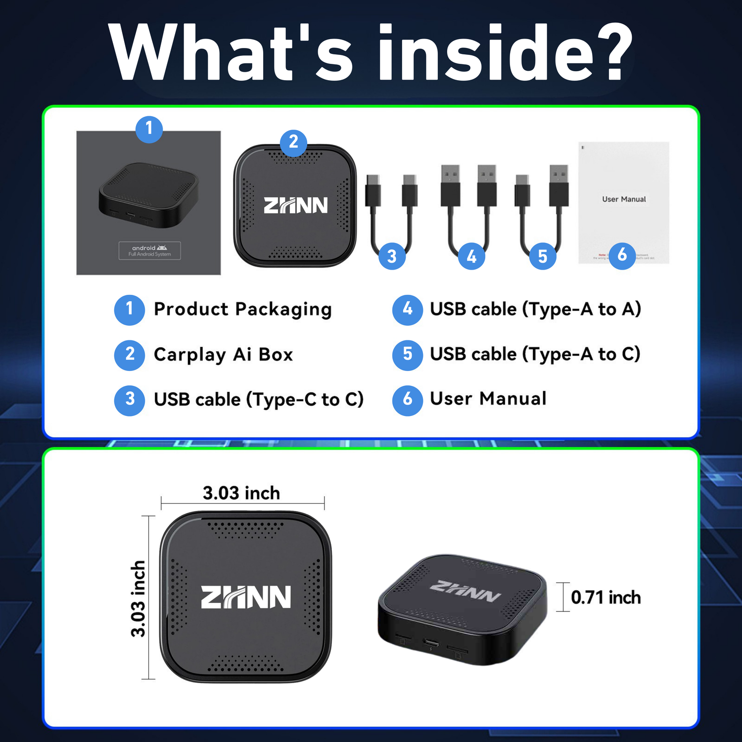 ZHNN B1 CarPlay AI Box for Cars with Wired Carplay/Android Auto