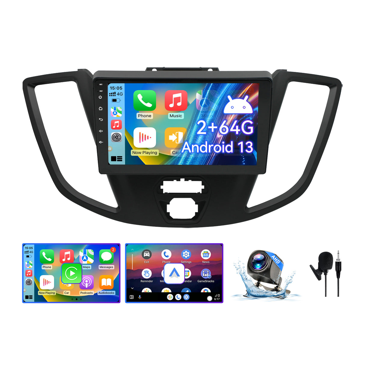 Android 13 Car Stereo for Ford Transit 2015-2018, 9 Inch Touch Screen with Wireless CarPlay/Android Auto/Mirrorlink/GPS Navigation/Backup Camera/FM