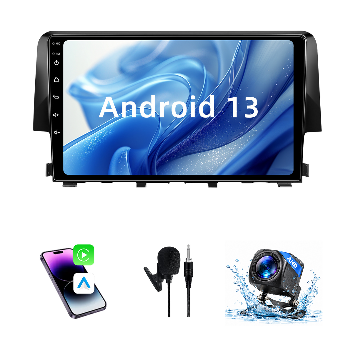 Android Car Radio for Honda Civic 2016-2020, 9 Inch Touchscreen Head Unit Upgrade, Wireless CarPlay & Android Auto, Bluetooth, FM RDS Radio, WiFi, GPS Navigation, SWC, AHD Rear View Camera