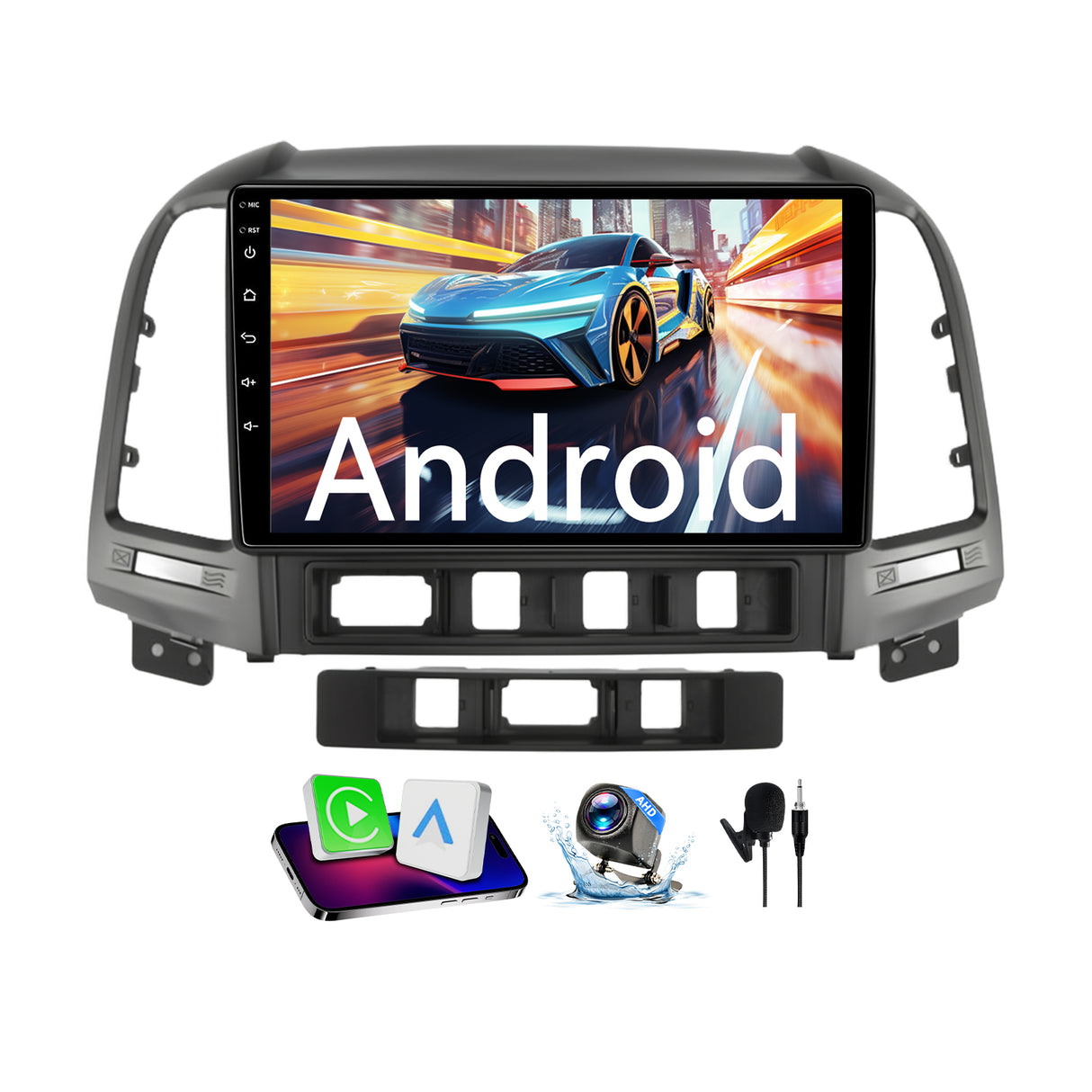 Android Car Stereo for Hyundai Santa fe 2006-2012, 9'' Touchscreen Radio for Santa fe Wireless Carplay Android Auto, 1080P/5G WiFi/Bluetooth/FM/RDS SWC Mirror Link+Backup Cam