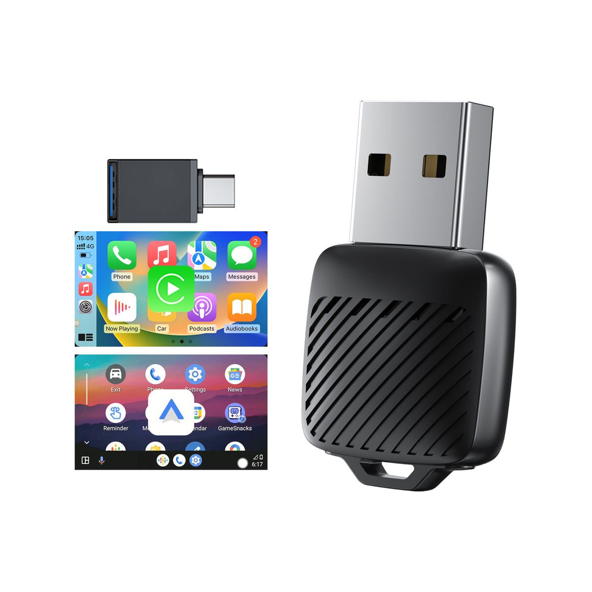 2026 2-in-1 Wireless CarPlay Adapter / Android Auto Dongle, Mini Style