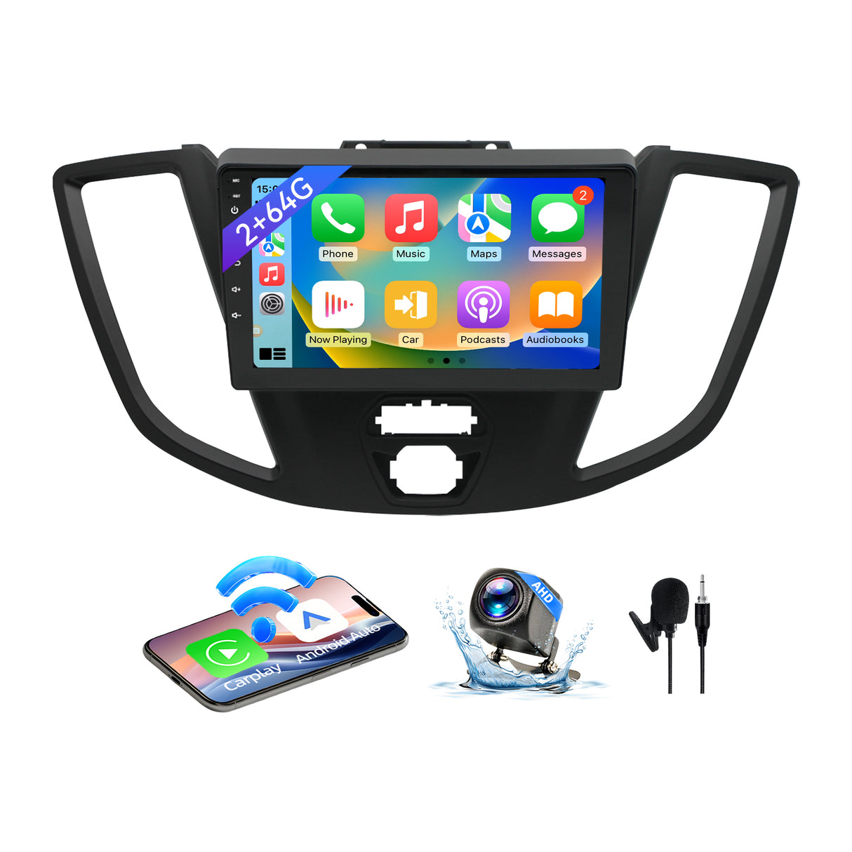 Android 13 Car Stereo for Ford Transit 2015-2018, 9 Inch Touch Screen with Wireless CarPlay/Android Auto/Mirrorlink/GPS Navigation/Backup Camera/FM