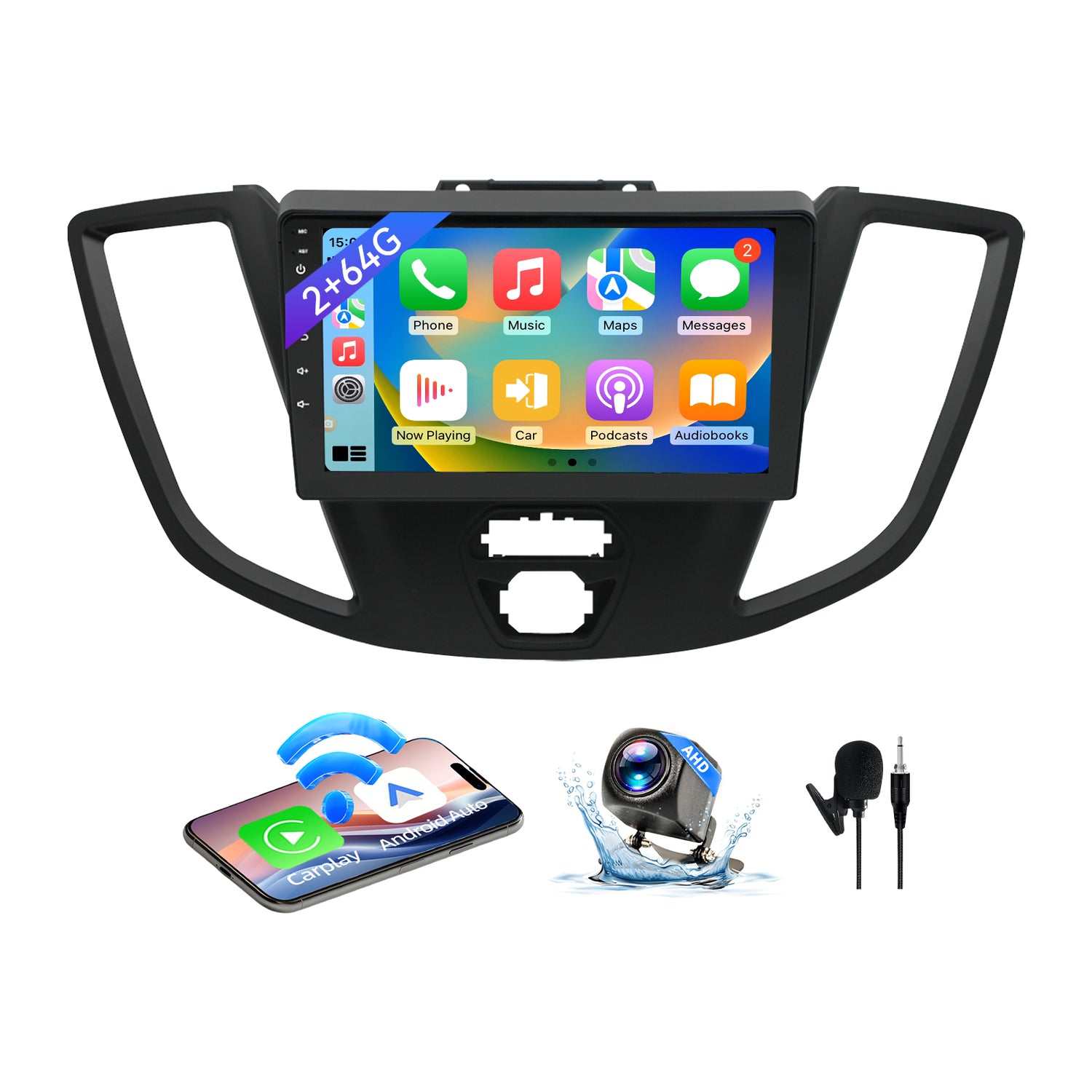Android 13 Car Stereo for Ford Transit 2015-2018, 9 Inch Touch Screen with Wireless CarPlay/Android Auto/Mirrorlink/GPS Navigation/Backup Camera/FM