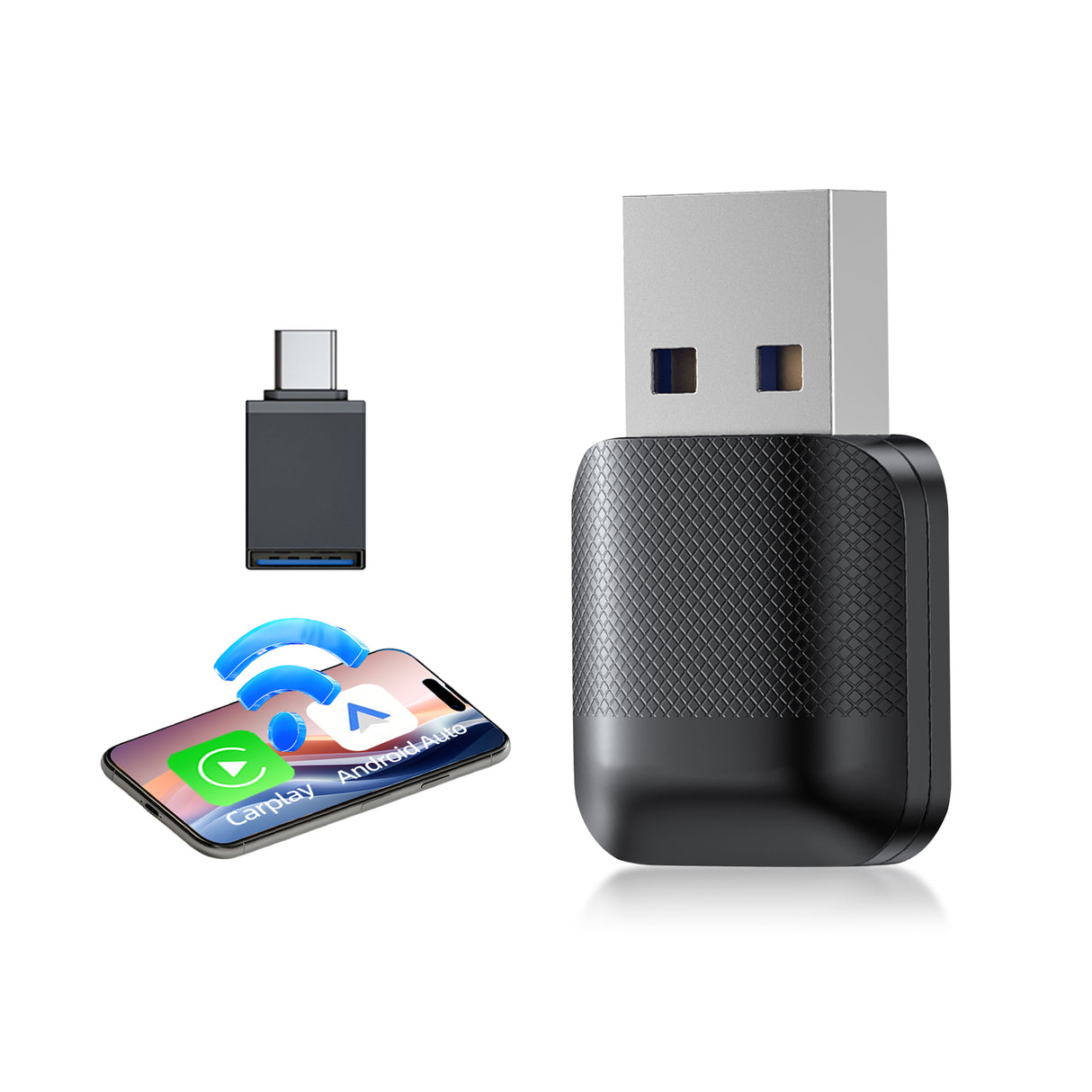 2-in-1 Wireless CarPlay Adapter / Android Auto Dongle, Compatible with iOS12+ & Android11+