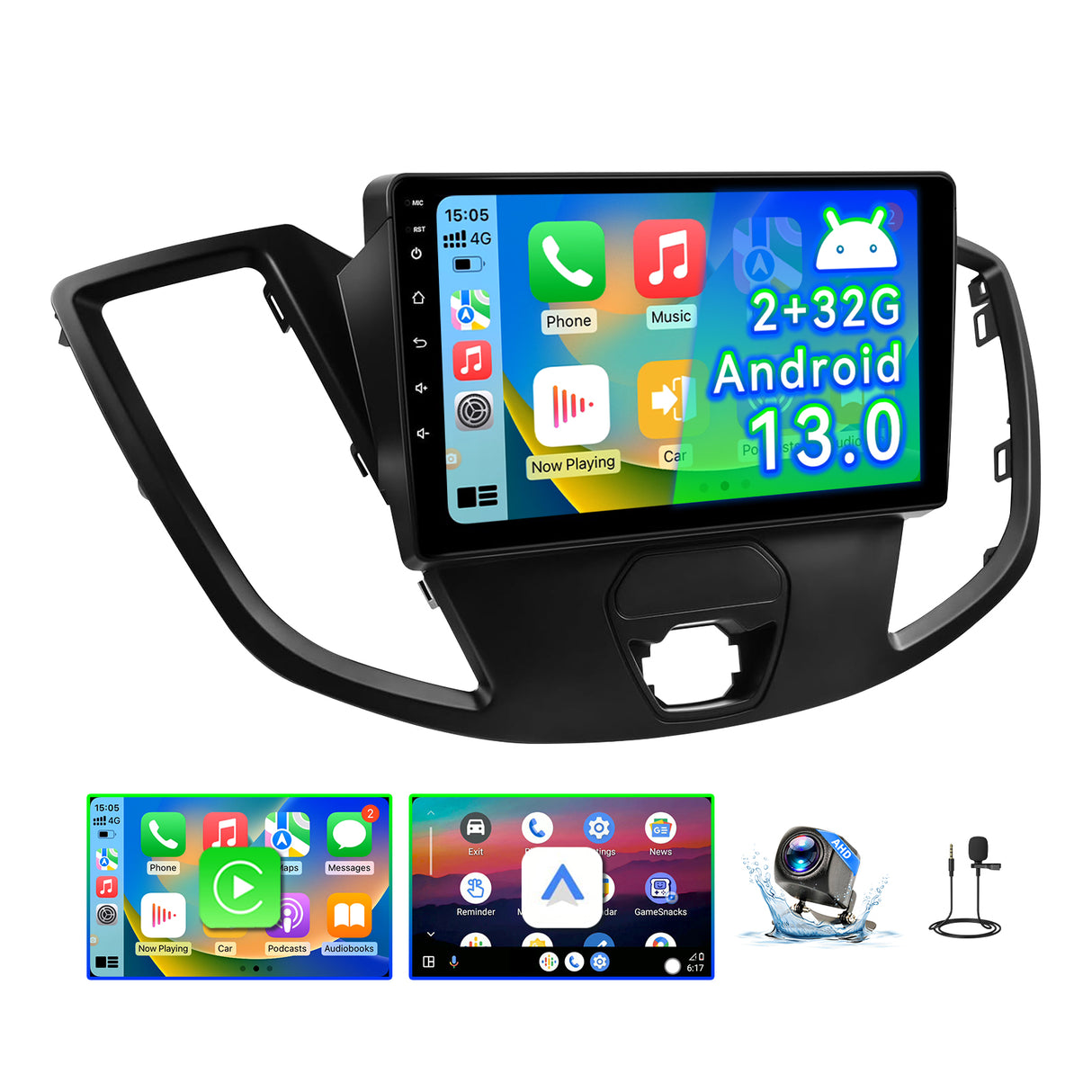 ZHNN Android 13 Car Stereo Radio Compatible with Ford Transit 2013-2019,9" Touchscreen Support Bluetooth/Wireless CarPlay Andriod Auto/GPS/WiFi/Mirror Link/Backup Camera