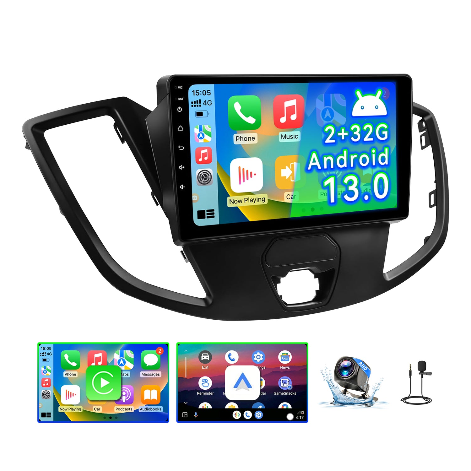 ZHNN Android 13 Car Stereo Radio Compatible with Ford Transit 2013-2019,9" Touchscreen Support Bluetooth/Wireless CarPlay Andriod Auto/GPS/WiFi/Mirror Link/Backup Camera