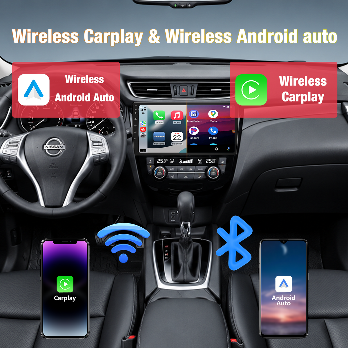 Android 13 Car Radio for 2014-2018 Nissan X-Trail, Qashqai, Rogue, Built-in Wireless Apple CarPlay & Android Auto