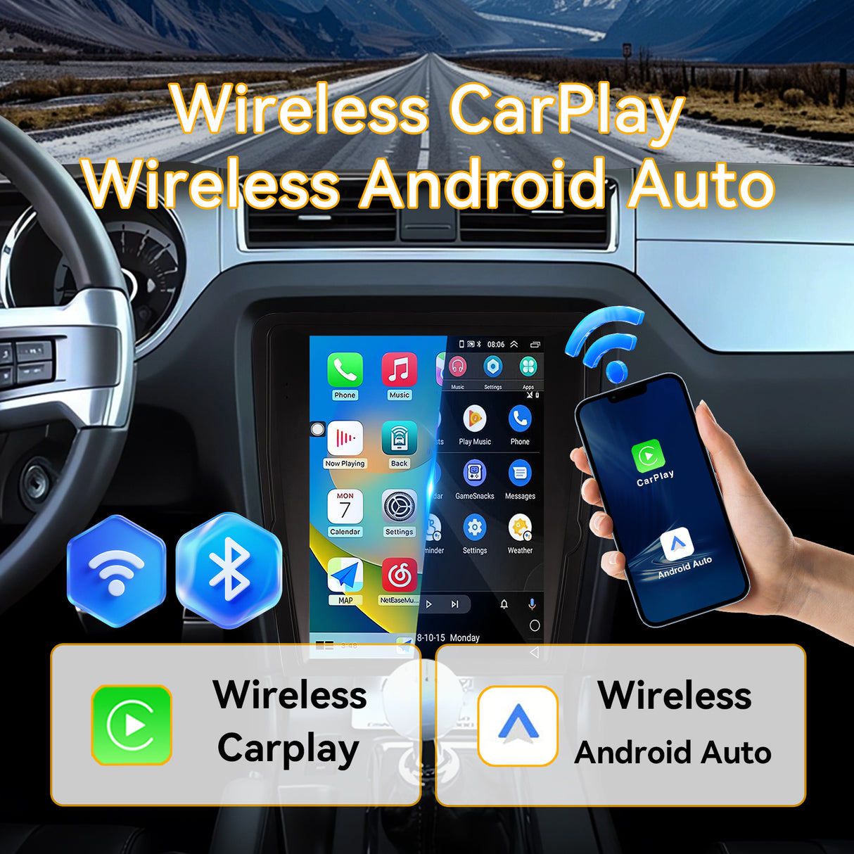 Car Stereo Radio 8-Core, with Android Auto Wireless Carplay for Ford Mustang 2009-2014 Upgrade 2K Touchscreen Bluetooth WiFi GPS DSP AM FM Head Unit