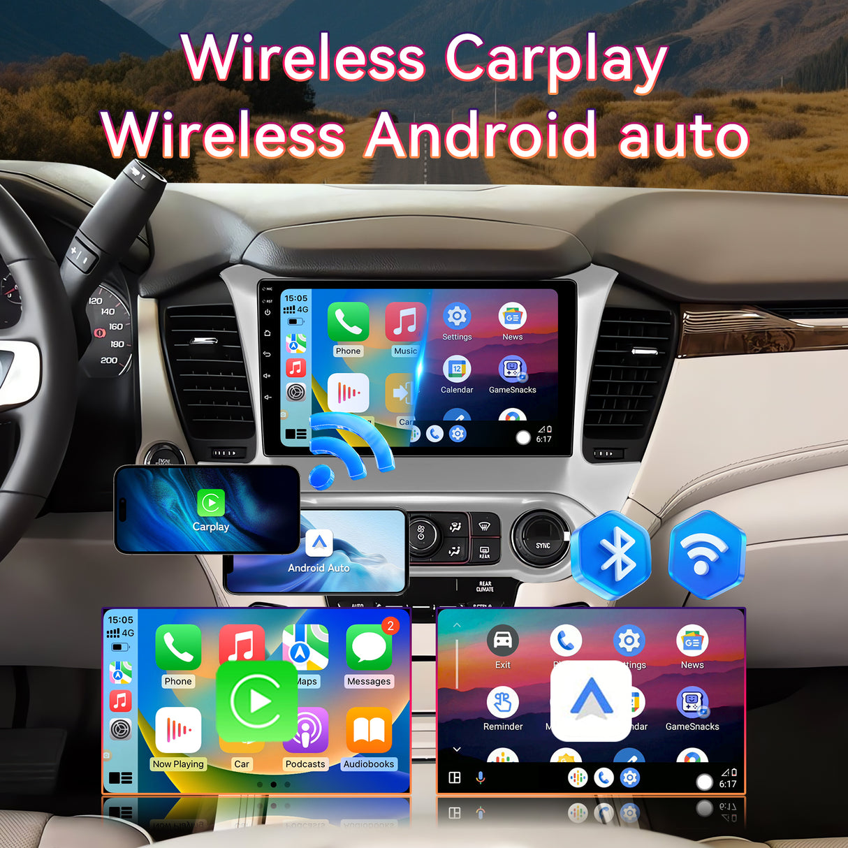 Car Stereo for Chevy Suburban Tahoe Yukon 2015-2019 Upgrade Wireless CarPlay & Android Auto AHD Backup Camera GPS SWC FM WiFi Bluetooth