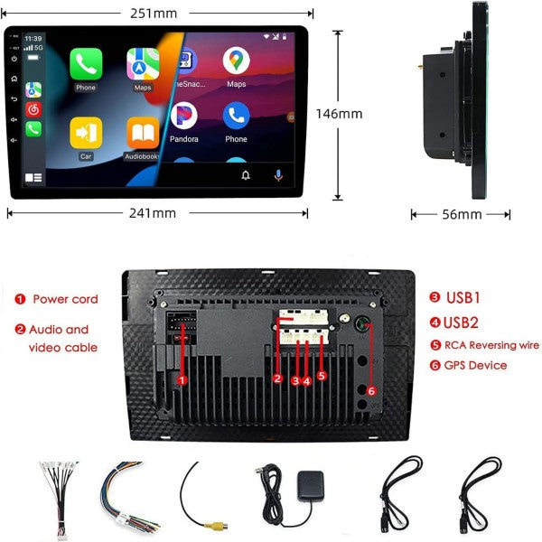 ZHNN 10.1 Inch Double Din Touch Screen Android 10 Carplay Radio