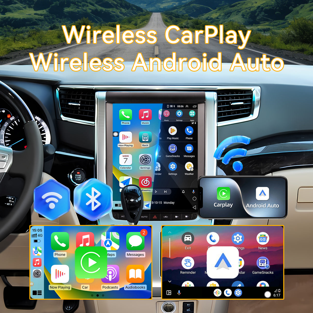 Car Stereo Radio 8-Core, with Android Auto Wireless Carplay for Toyota Alphard A20 2008-2012 Upgrade 2K Touchscreen Bluetooth WiFi GPS DSP AM FM Head Unit