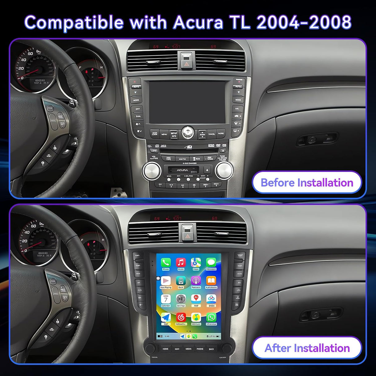 9.7 Inch Car Radio Compatible with Acura TL 2004-2008 4+64G T-Style Car Stereo Head Unit with Wireless Carplay/Android Auto
