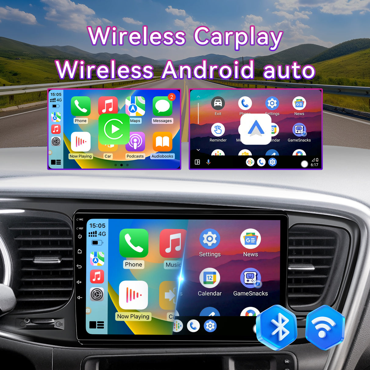 Car Stereo for KIA Optima K5 2013 2014 2015, 9 Inch Android 15 Touch Screen Optima Radio with Wireless CarPlay, Android Auto, GPS, 5G WiFi, Bluetooth 5, HD Rear Camera, SWC,FM Radio