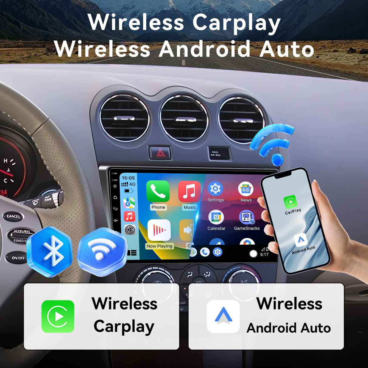 2+64G Android 13 Car Stereo for Nissan Altima Teana (Manual AC) 2008-2012 with 9 Inch Touchscreen Radio Built-in Wireless Carplay/Android Auto/GPS/Bluetooth/FM/AUX/Steering Wheel Controls/Backup Camera