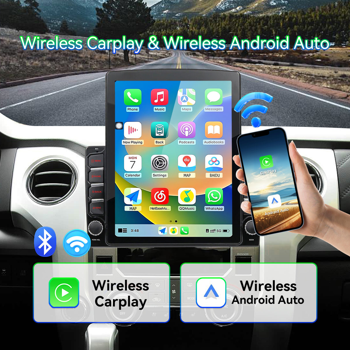 ZHNN Car Stereo Radio Compatible with Toyota Tundra 2014-2021,Android 13 Head Unit,9.7 Inch Touchscreen Support Bluetooth/Wireless CarPlay Android Auto/GPS/WiFi/Mirror Link/Backup Camera