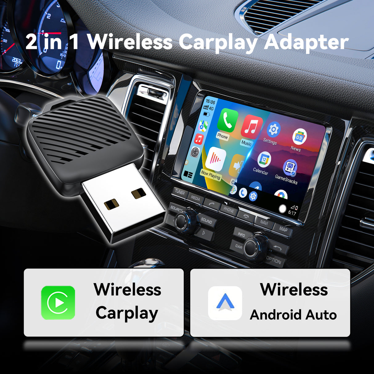 2026 2-in-1 Wireless CarPlay Adapter / Android Auto Dongle, Mini Style