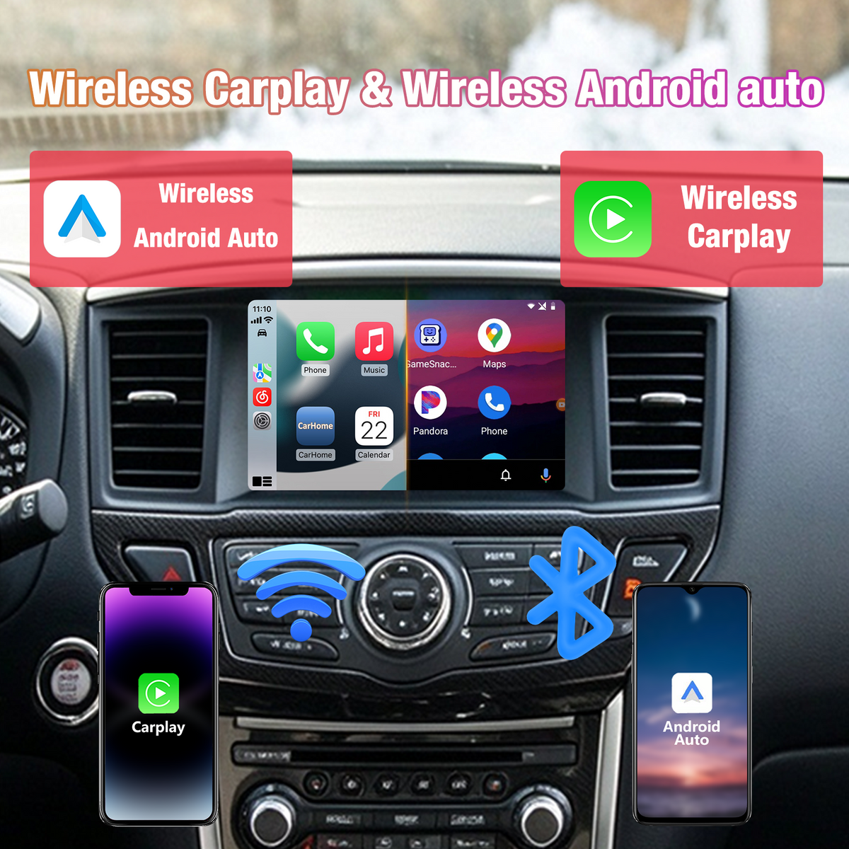 Android Car Radio for Nissan Pathfinder 2012-2020, Wireless CarPlay & Android Auto Stereo Receiver, Built-in GPS Navigation, Bluetooth, WiFi, FM Radio Multimedia Head Unit