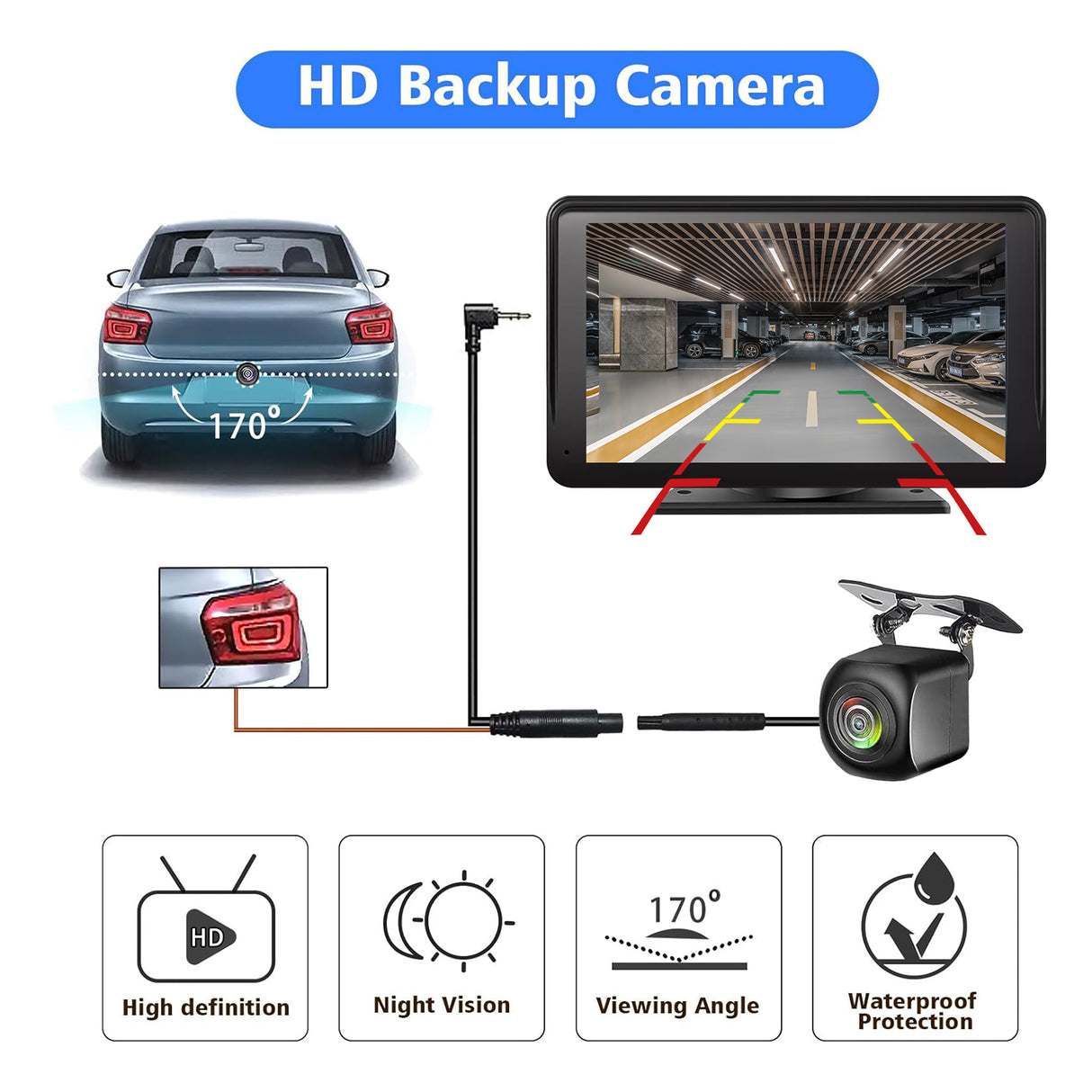 ZHNN Wireless Car Stereo Compatible with Apple CarPlay and Android Auto,7" HD Portable Bluetooth CarPlay Touch Screen for Car,with Backup Camera Car Play for All Cars