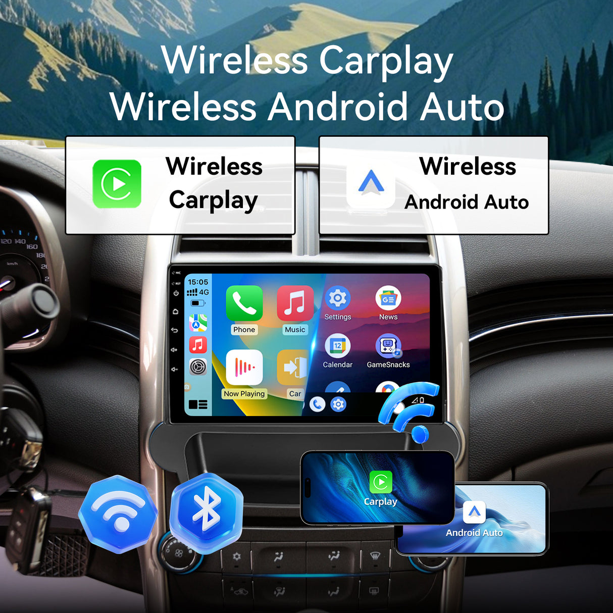 9 Inch Touch Screen Car Stereo for Chevrolet Malibu 2011 2012 2013 2014 2015, Android 13 2G+64G Head Unit, Wireless Apple CarPlay & Android Auto, DSP, Bluetooth, FM Radio, GPS Navigation, SWC, with Backup Camera