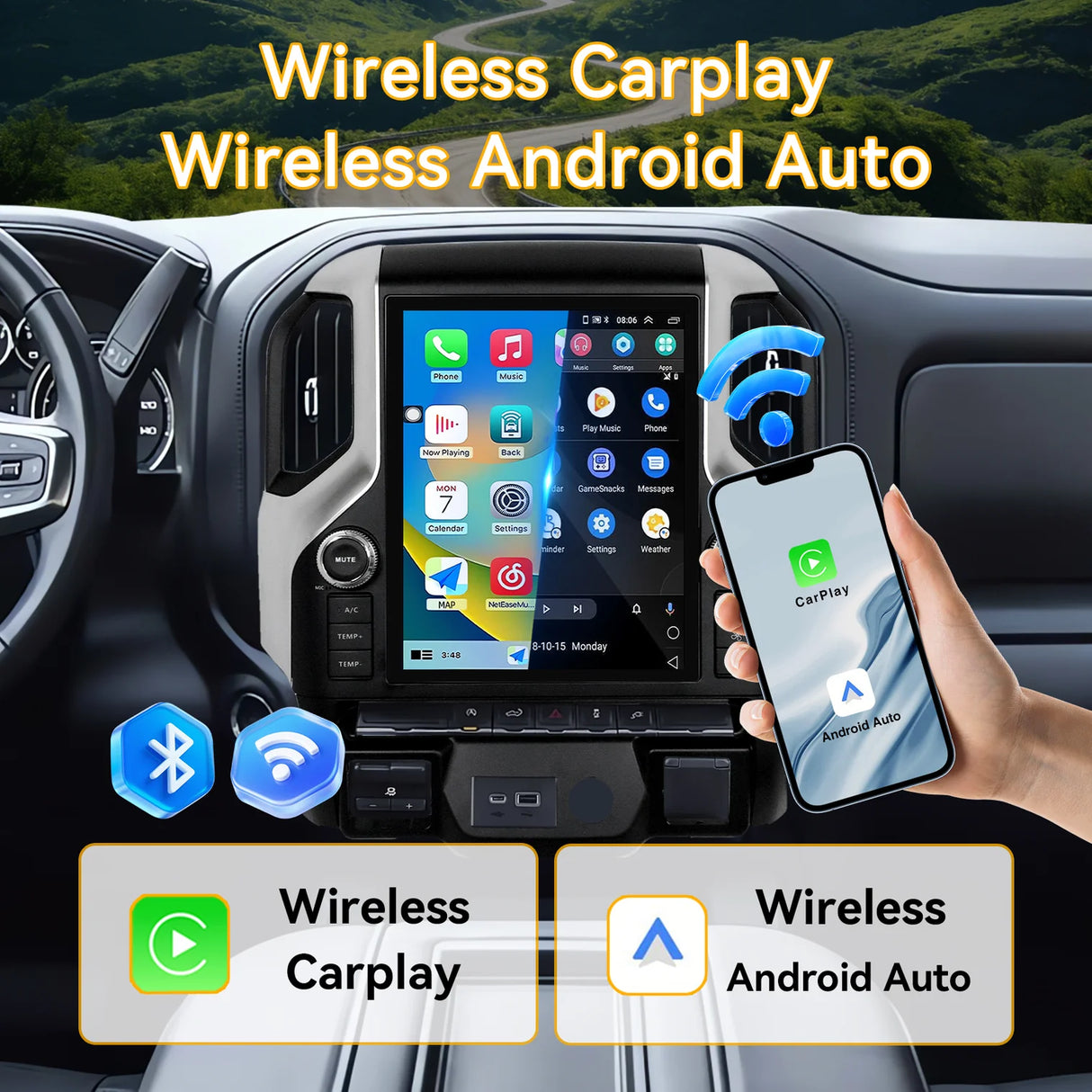 Car Radio 12.1" Qualcomm 8-core Android 13 for Chevy Silverado 2019-2021 with Dual Bluetooth CarPlay Android Auto GPS FM AM DSP Gyroscope Function