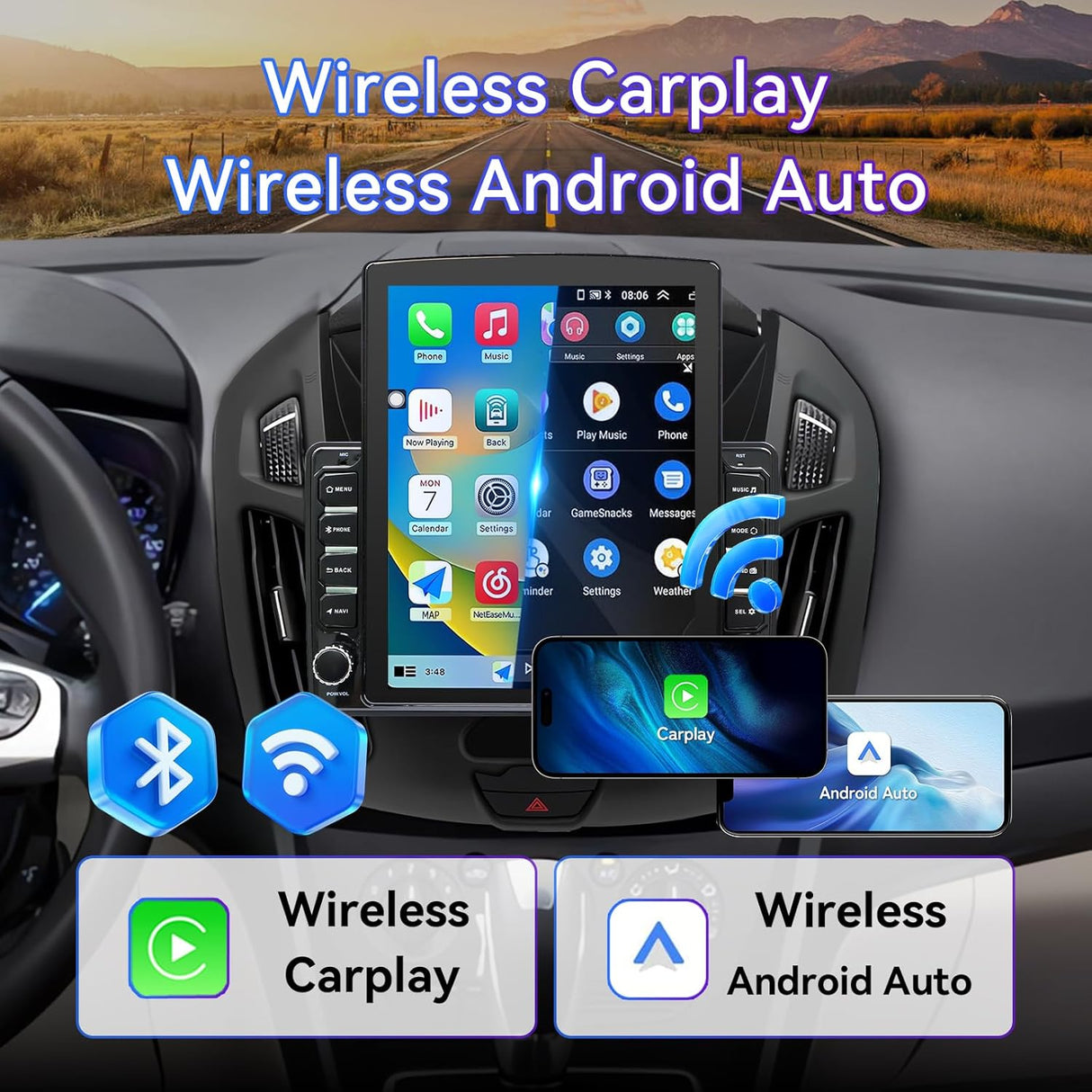 9.7 Inch Car Radio Compatible with Ford Transit Connect 2014-2018, Android 14 Touch Screen Car Stereo with CarPlay/Android Auto(2G+64G)