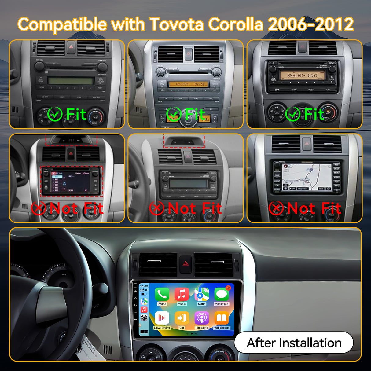Android 13 Car Stereo Radio Head Unit Compatible with Toyota Corolla 2006 2007 2008 2009 2010 2011 2012 Wireless CarPlay&Android Auto,Touch Screen Car Radio Support Bluetooth,GPS Navigation (Copy)