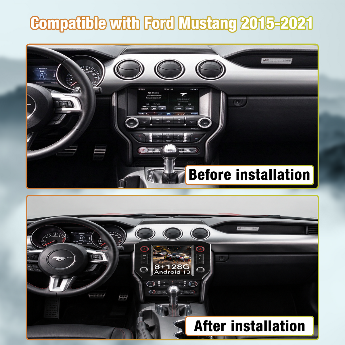 Touchscreen Car Stereo for Ford Mustang 2015-2021, Wireless CarPlay & Android Auto Head Unit Upgrade, Built-in DSP, GPS Navigation, Bluetooth Multimedia Radio Player