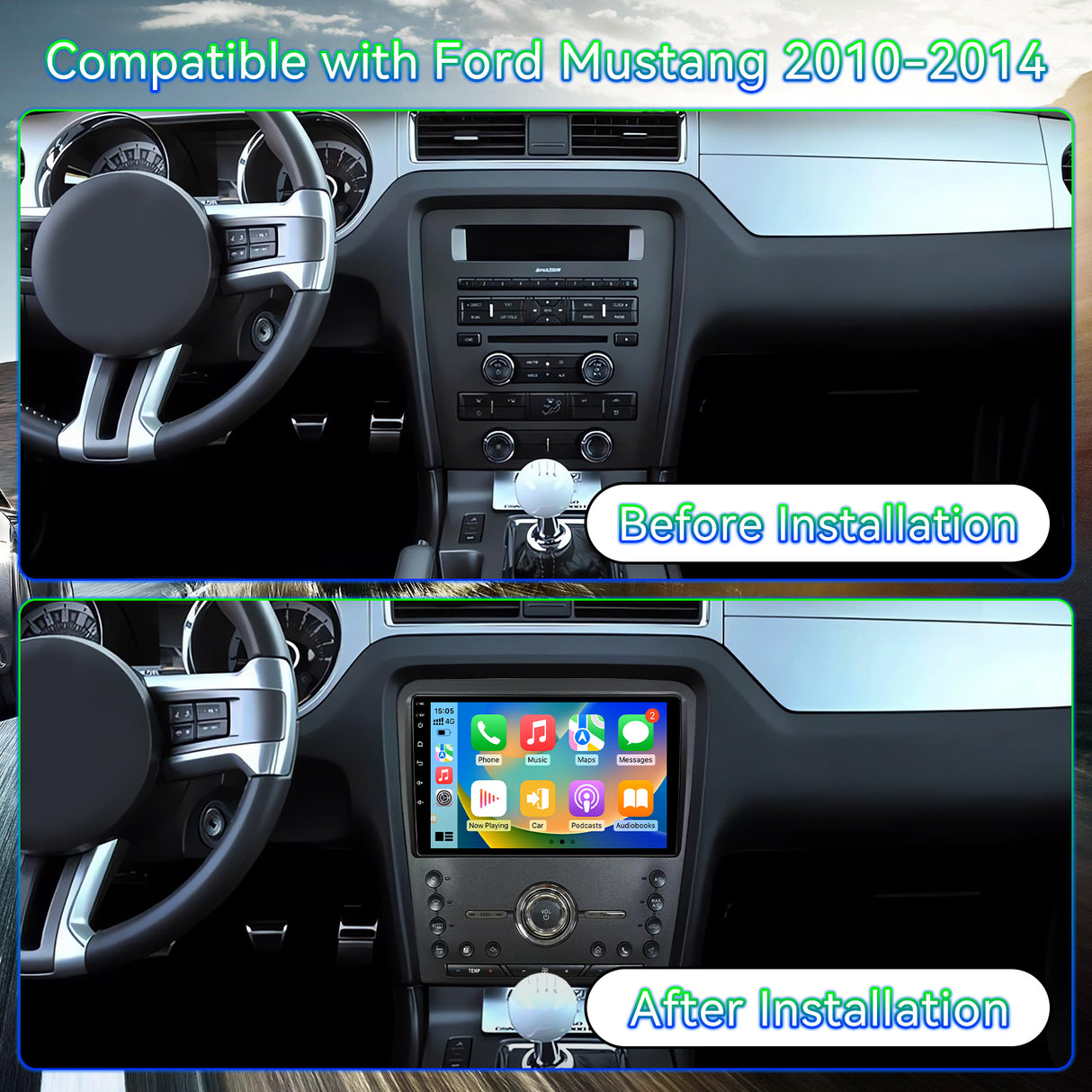 Android 13 Car Stereo Radio Compatible with Ford Mustang 2010 2011 2012 2013 2014,10 Inch Touchscreen Support Wireless CarPlay Android Auto/GPS/WiFi/Bluetooth/Mirror Link/Backup Camera
