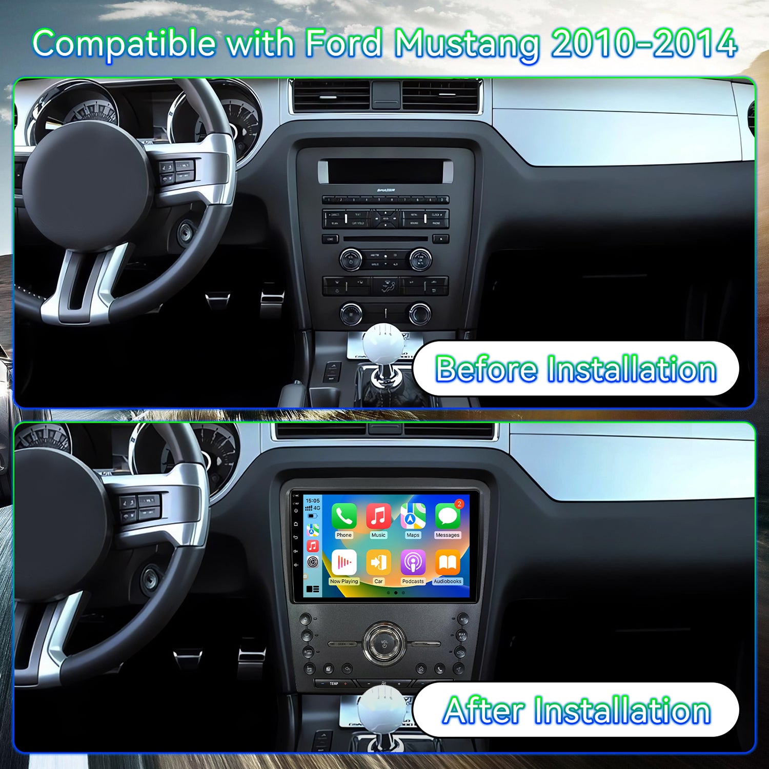 Android 13 Car Stereo Radio Compatible with Ford Mustang 2010 2011 2012 2013 2014,10 Inch Touchscreen Support Wireless CarPlay Android Auto/GPS/WiFi/Bluetooth/Mirror Link/Backup Camera