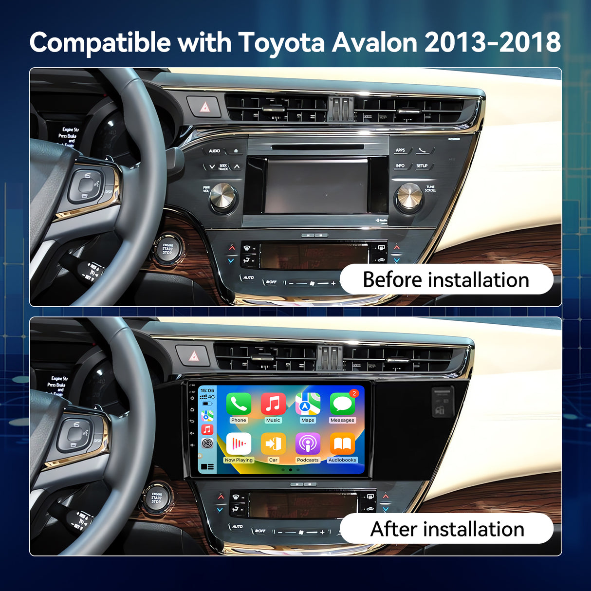 9 inch Car Radio Compatible with Toyota Avalon 2012-2018 with Wireless Carplay, Android Auto, Bluetooth Navigation GPS WiFi FM AM Multimedia Player Backup Camera Touchscreen