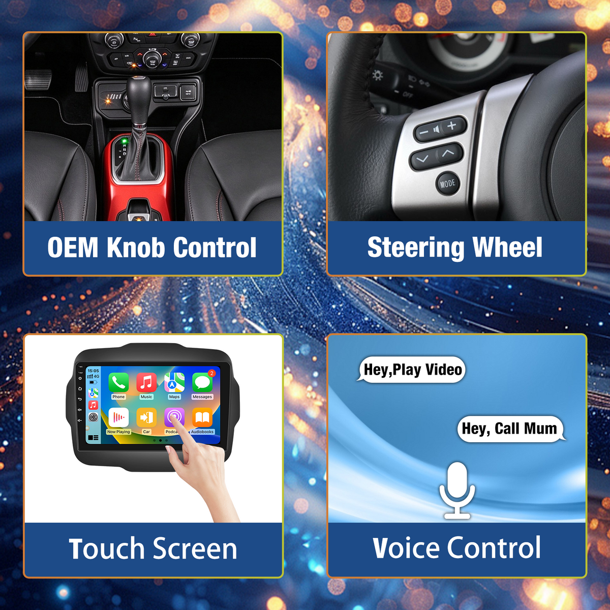 Jeep Renegade 2015-2020, 64G Storage, 5G WiFi, Wireless CarPlay & Android Auto, GPS Navigation, Bluetooth, FM Radio, HD Backup Camera, Aftermarket Head Unit Replacement