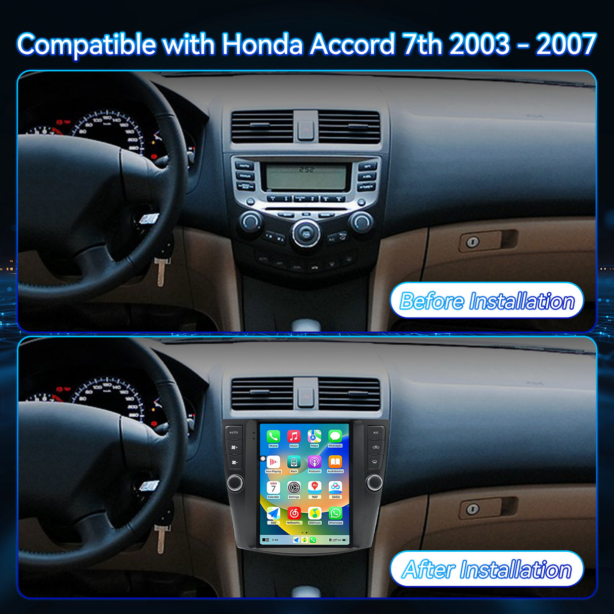 Android 13 Car Stereo Head Unit Radio Wireless Carplay&Android Auto 9.7 Inch Touchscreen Radio Compatible with Honda Accord 7th 2003 2004 2005 2006 2007 Support GPS Bluetooth/FM