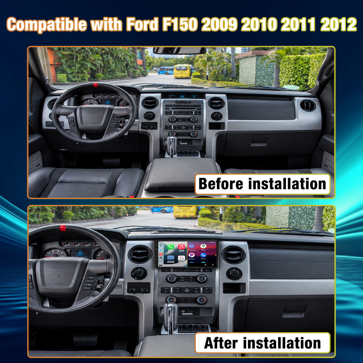 Android Car Radio Head Unit for Ford F150 2009 2010 2011 2012, Wireless CarPlay & Android Auto, Bluetooth, WiFi, GPS Navigation, FM, SWC, AHD Backup Camera, for Manual AC Models