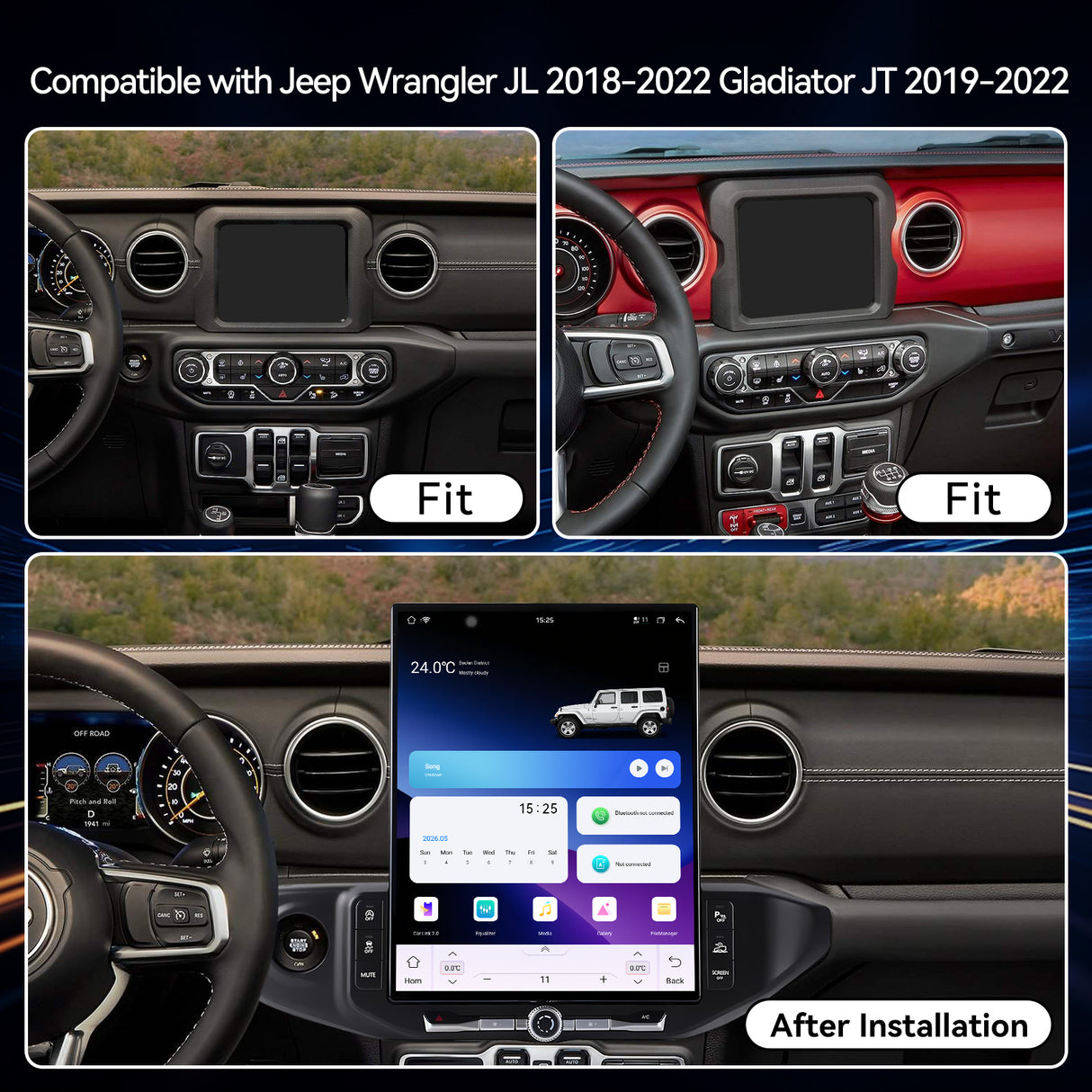 16.2 Inch Android 15 Car Radio for Jeep Wrangler JL 2018-2022 Gladiator JT 2019-2022, Upgrade Head Unit 2K IPS Touch Screen Carplay Android Auto, GPS Navigation,8G+256G, 8Core