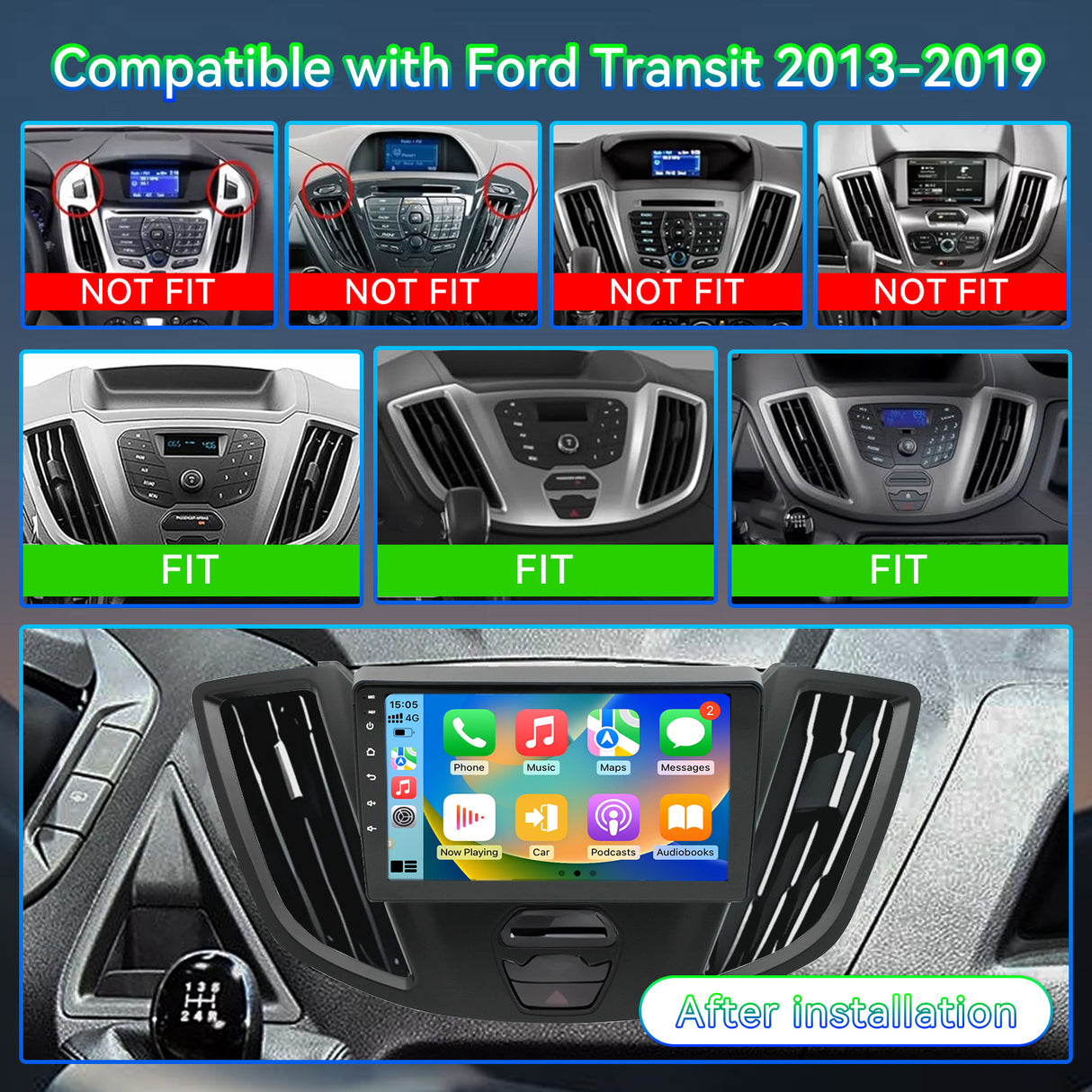 ZHNN Android 13 Car Stereo Radio Compatible with Ford Transit 2013-2019,9" Touchscreen Support Bluetooth/Wireless CarPlay Andriod Auto/GPS/WiFi/Mirror Link/Backup Camera