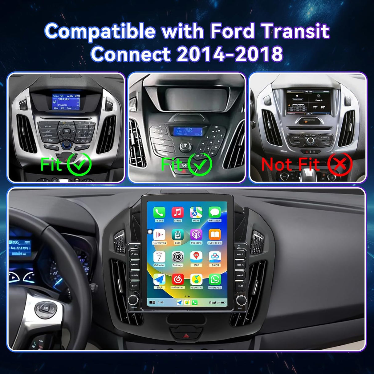 9.7 Inch Car Radio Compatible with Ford Transit Connect 2014-2018, Android 14 Touch Screen Car Stereo with CarPlay/Android Auto(2G+64G)