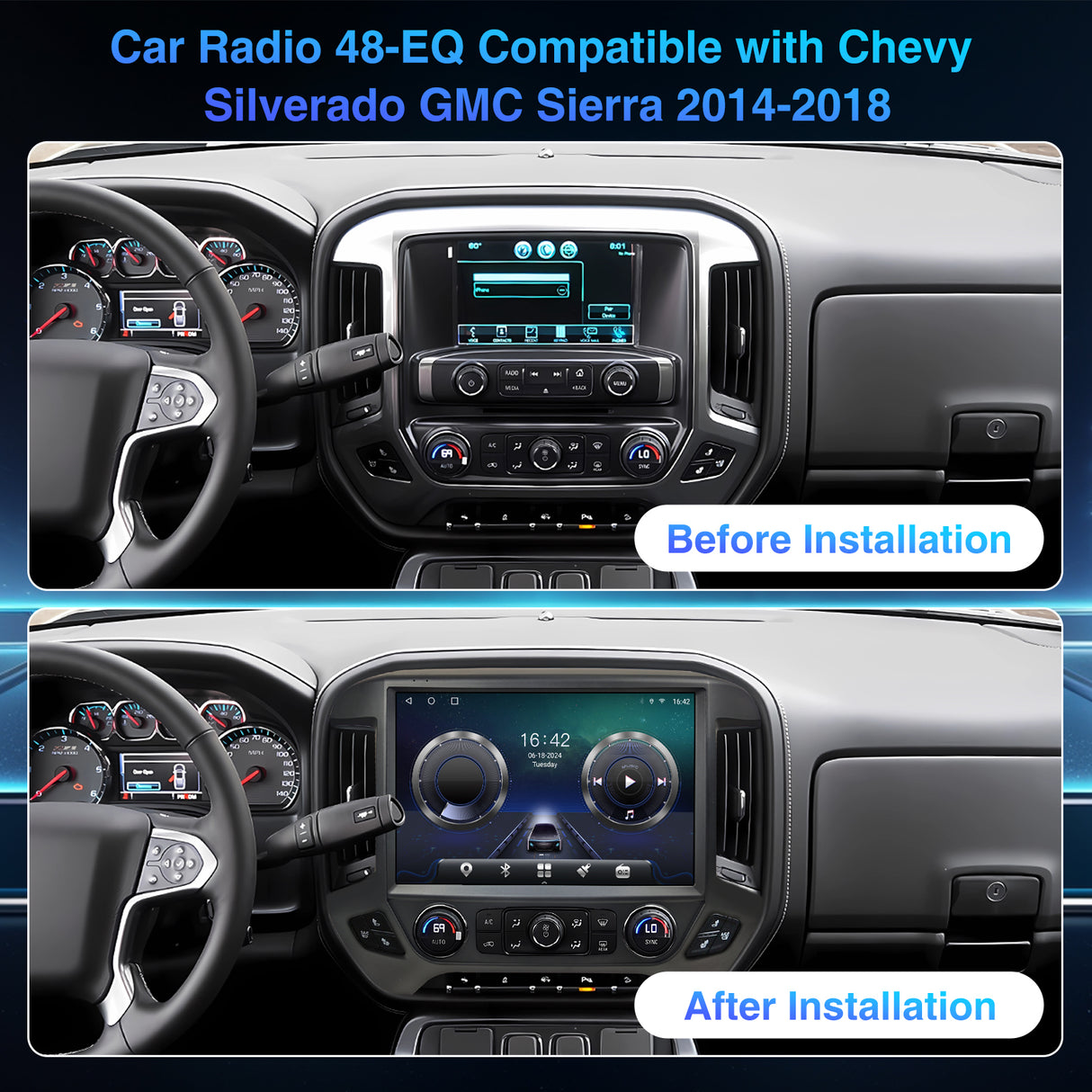 13.1" QLED Car Radio Stereo Compatible with Chevy Silverado & GMC Sierra 2014 2015 2016 2017 2018 Replacement Radio Upgrade, 2K, 8 Core, CarPlay&Android Auto, 5G WiFi, AM/FM, GPS, Backup Camera, 48 EQ