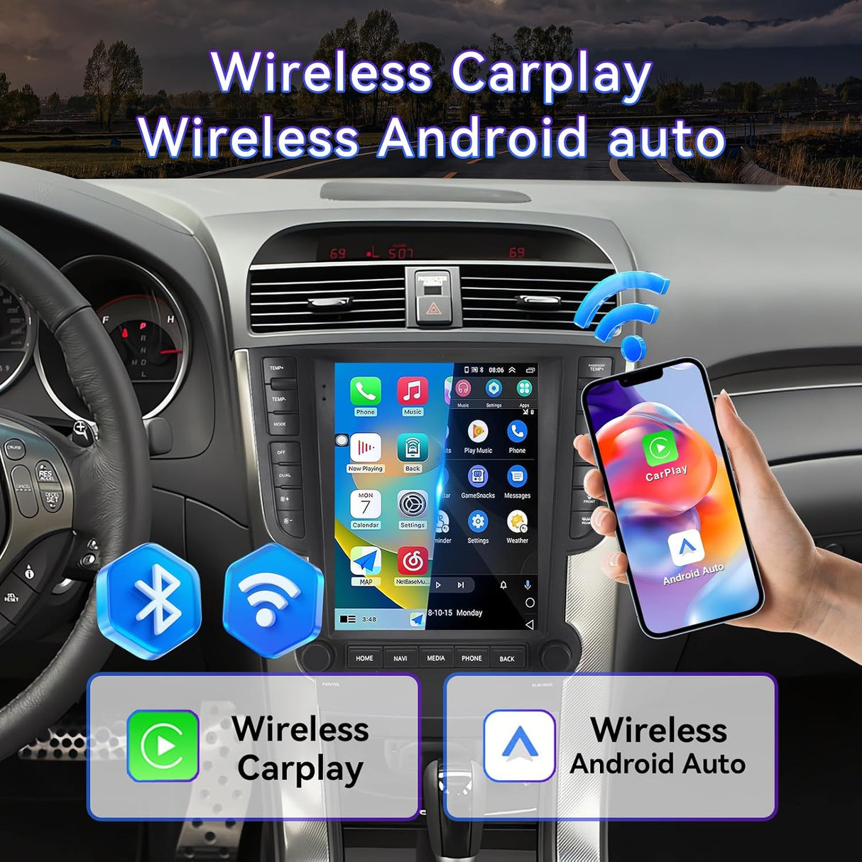 9.7 Inch Car Radio Compatible with Acura TL 2004-2008 4+64G T-Style Car Stereo Head Unit with Wireless Carplay/Android Auto
