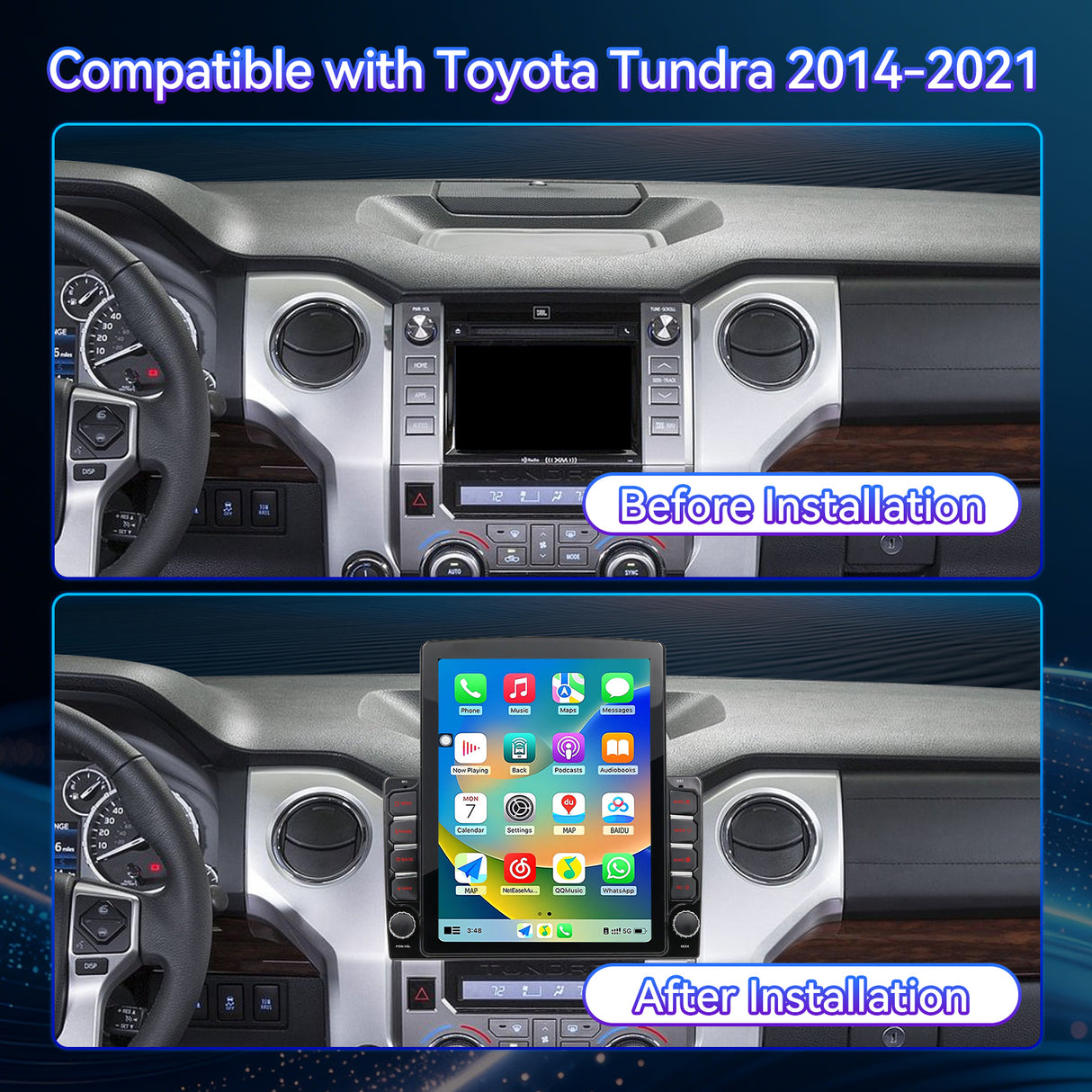 9.7 Inch Car Radio Compatible with Toyota Tundra 2014-2021, 2+64G Car Head Unit with Wireless Carplay/Android Auto/Bluetooth/SWC/FM/1080P Back-up Camera
