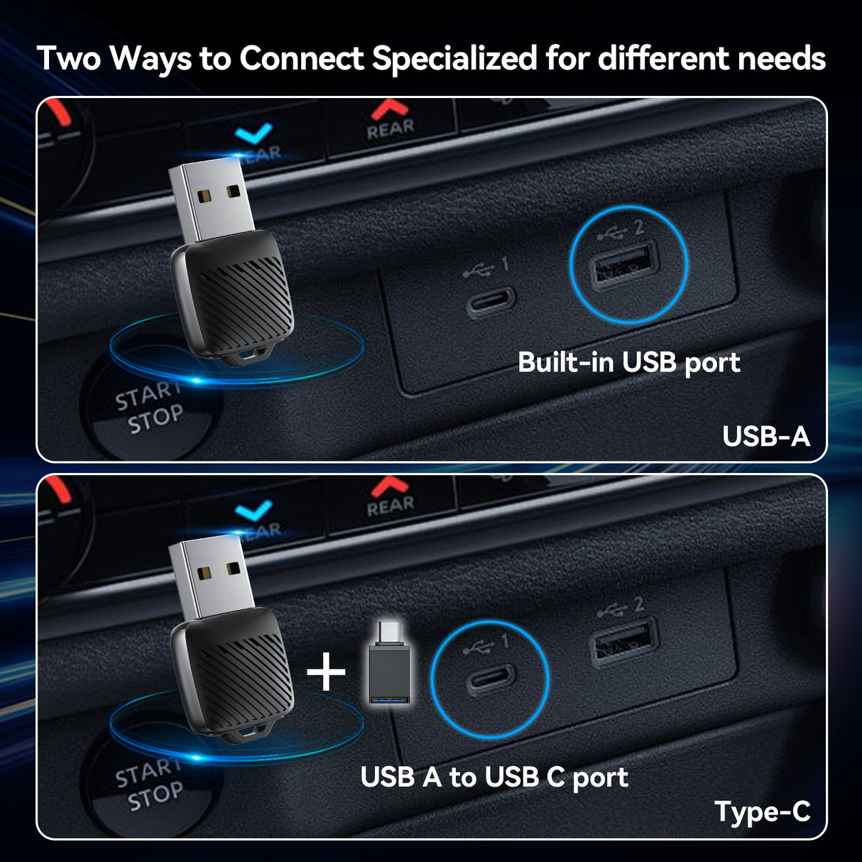 2026 2-in-1 Wireless CarPlay Adapter / Android Auto Dongle, Mini Style