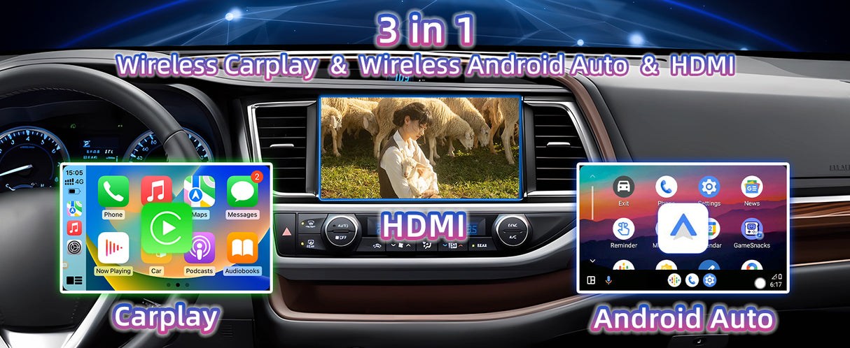 ZHNN Wireless Carplay Adapter & Wireless Android Auto Adapter for Car with Factory Wired CarPlay, 3 in 1 Convert Car Screen to TV, Watching Videos Movies on Car Screen from TV Stick