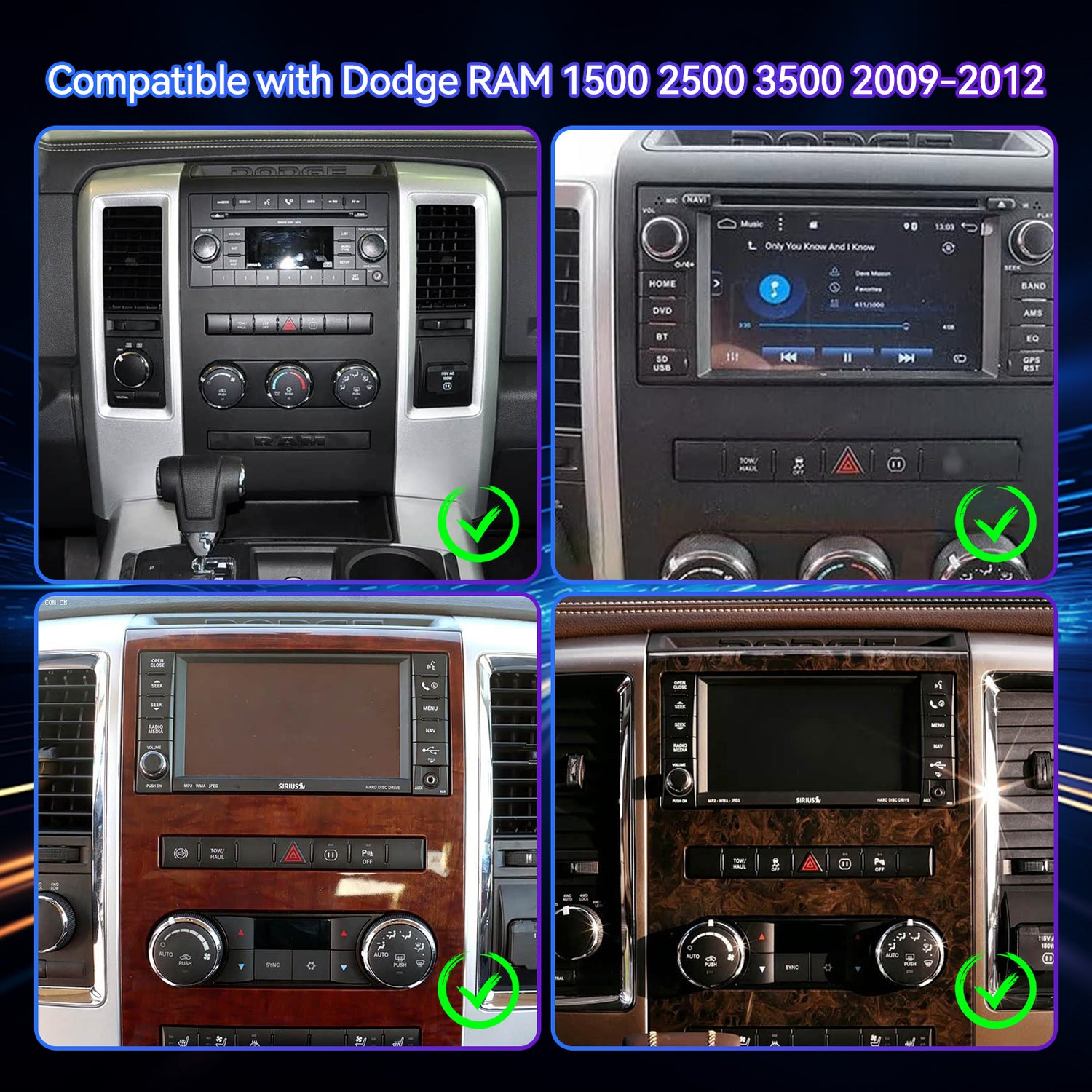 ZHNN 9.7 Inch Android 13 Car Radio Compatible with Dodge RAM 1500 2500 3500 2009-2012/ Jeep Wrangler JK 2007-2018, 2+64G Car Stereo with Wireless CarPlay Android Auto/WiFi/GPS/Backup Camera