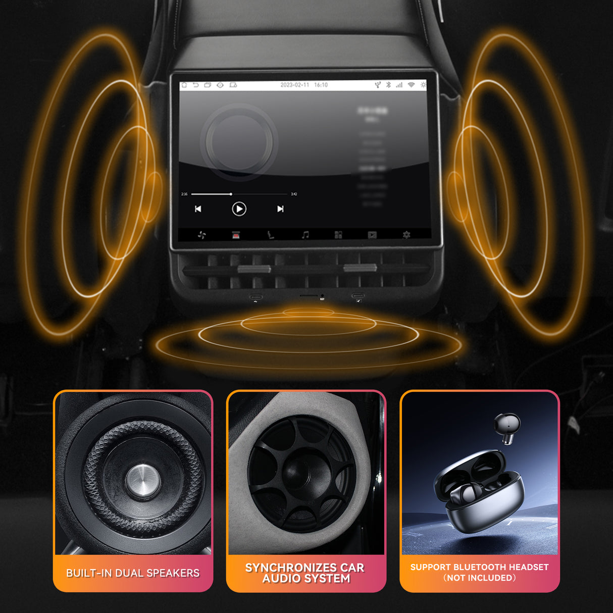 ZHNN 8.66 Inch Rear Display Screen Compatible with Tesla Model 3 17-23&Y19-24, 5G.Android 13 Supports HD Movie Watching, 4+64G,8-core, Supports seat Adjustment and Rear air Conditioning