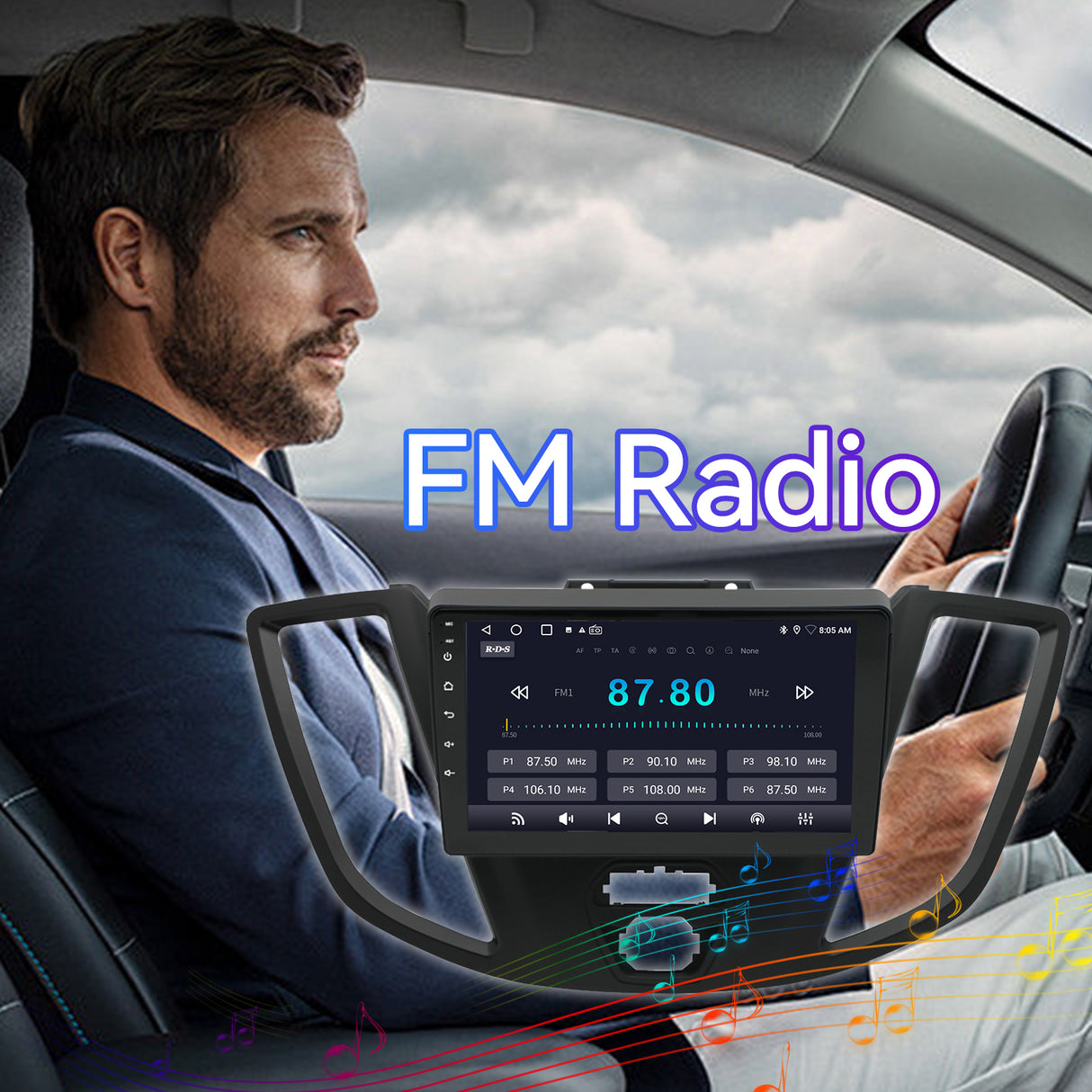 Android 13 Car Stereo for Ford Transit 2015-2018, 9 Inch Touch Screen with Wireless CarPlay/Android Auto/Mirrorlink/GPS Navigation/Backup Camera/FM