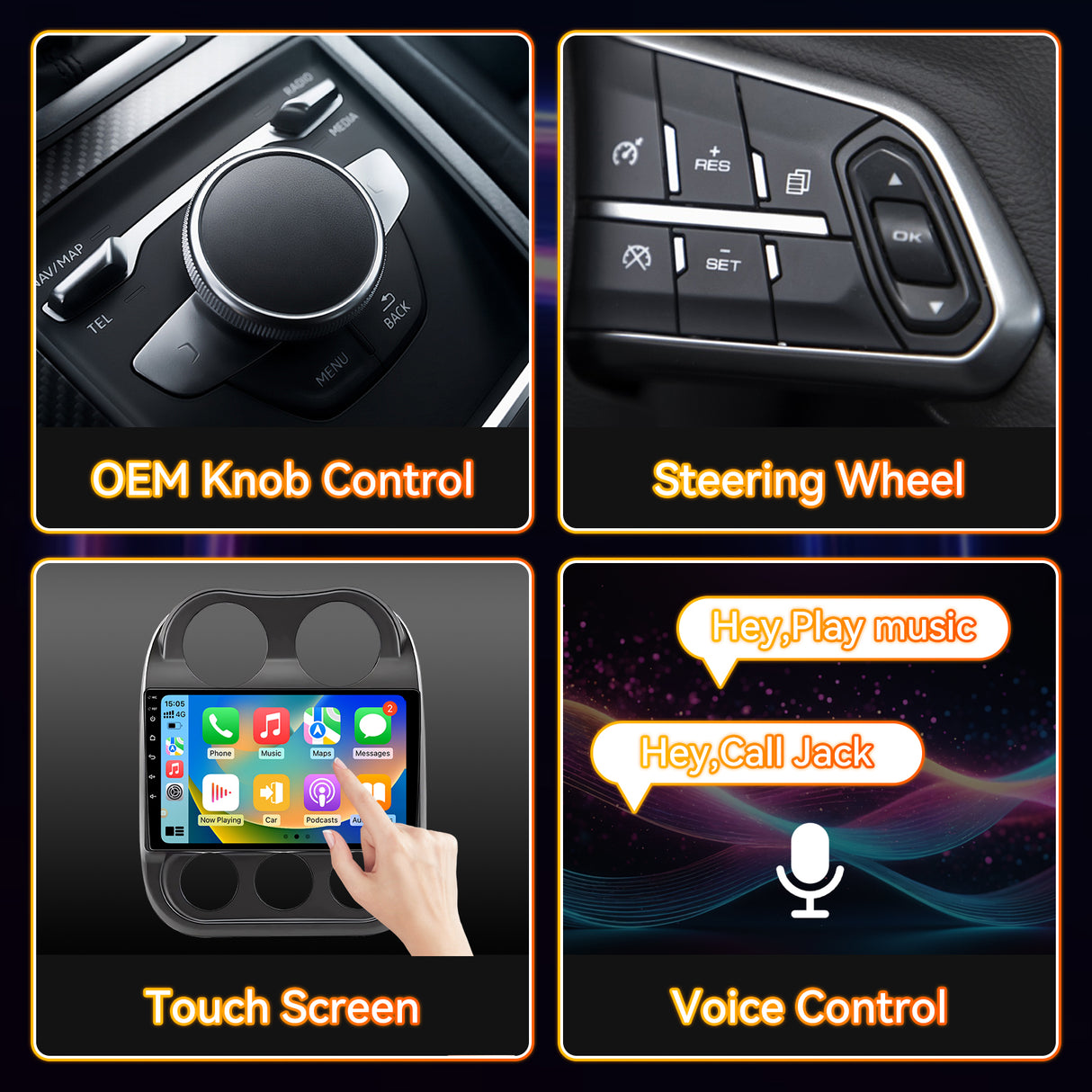 Car Radio Stereo for Jeep Compass Patriot 2009-2016: 10inch 1280 * 800HD Touch Screen Head Unit Replacement AM FM RDS CarPlay Android Auto Backup Camera, SWC, GPS