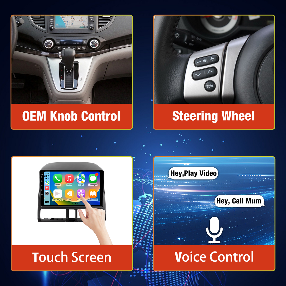 Honda CRV 2002-2006, Wireless CarPlay Android Auto GPS Navigation WiFi Bluetooth FM/RDS SWC Dual USB, with HD Rear View Camera, 2GB+64GB