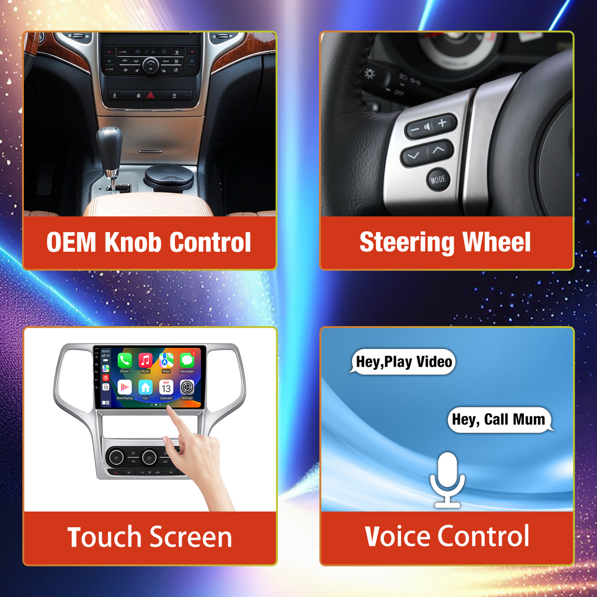Android Car Stereo for Jeep Grand Cherokee 2010-2013, Wireless Apple Carplay & Android Auto, 2GB+64GB WiFi GPS Navi, Bluetooth 5.0, Steering Wheel Control, Touch Screen Car Head Unit