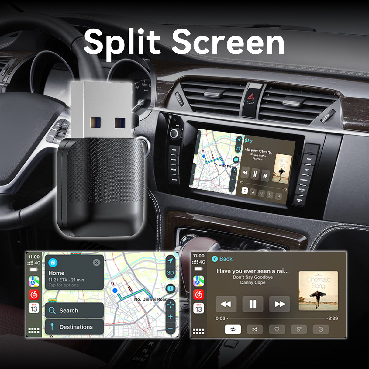2-in-1 Wireless CarPlay Adapter / Android Auto Dongle, Compatible with iOS12+ & Android11+